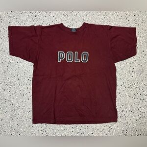 Polo by Ralph Lauren Burgundy Crewneck Tee Vintage Spell Out 90s Y2K